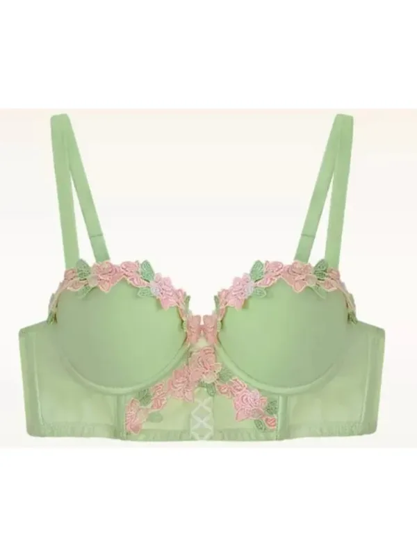 Japanese Sweet Lace Bra Lingerie Set Pure Desire Sexy Wireless Push Up Bust Enhancer Summer Brassiere 32‑38AB Bra Set