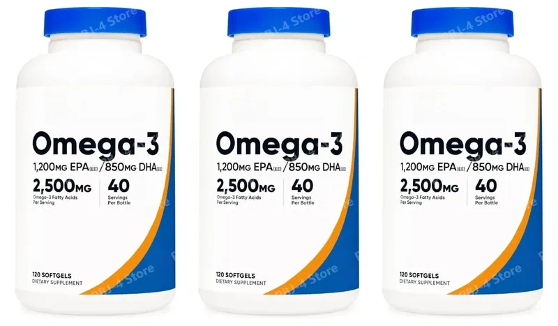 Omega-3 Fish Oil 2500mg Softgels with EPA 1200mg & DHA 850mg High Potency Daily Wellness Support Non-GMO 120 Count