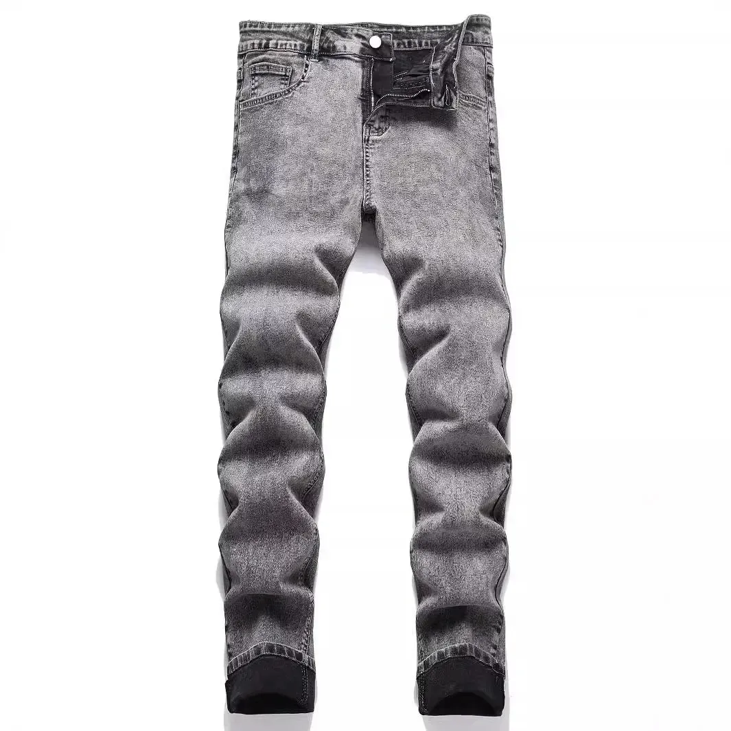 Men Stretch Jeans Pencil Pants Mid Waist Slim Fit Washed Denims Casual Vintage Distressed Basics Denim Ankle Length Trousers