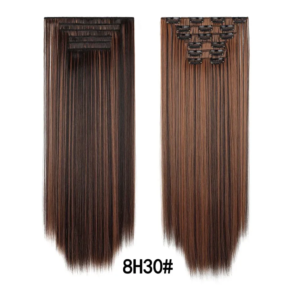24Inch Clip in Hair Extensions Invisible Synthetic Extension 6PCS Long Straight Heat Resistant Clips on Hairpieces for Women