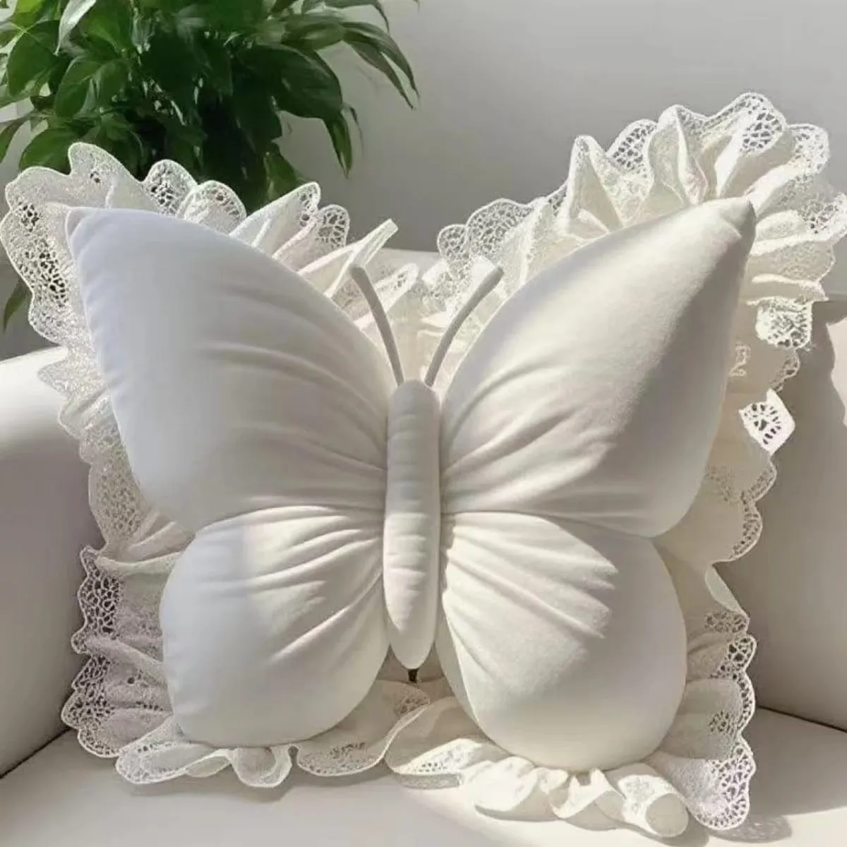 Butterfly Plush Pillow Lace Decor Waist Cushion Soft Fluffy Throw Pillow For Home Car Bedroom Sofa Decor Birthday Gift For Women