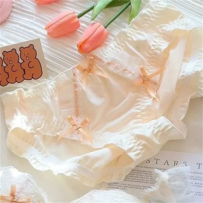 Set reggiseno e slip in pizzo rosa stile giapponese per donna Lingerie Reggiseni push up push up sexy con fiocco Bralette Mujer Slip reggiseno
