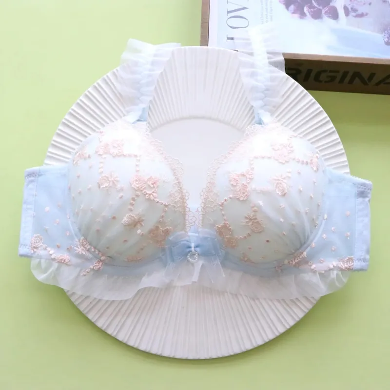Conjunto de lencería de encaje sexy para mujer, sujetador con aros push-up con diseño de inmersión baja, transpirable y cómodo