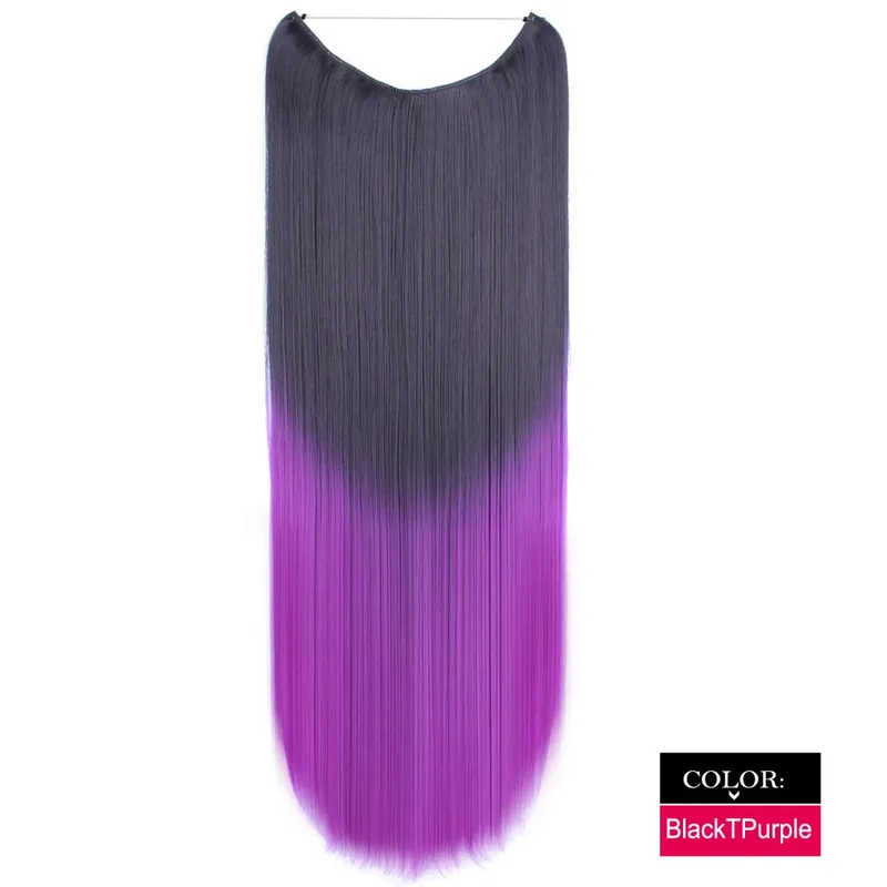 Synthetic One piece Hair Extensions No Clip No Glue Invisible 24inch Long Straight Wave Heat Resistant String Hairpiece