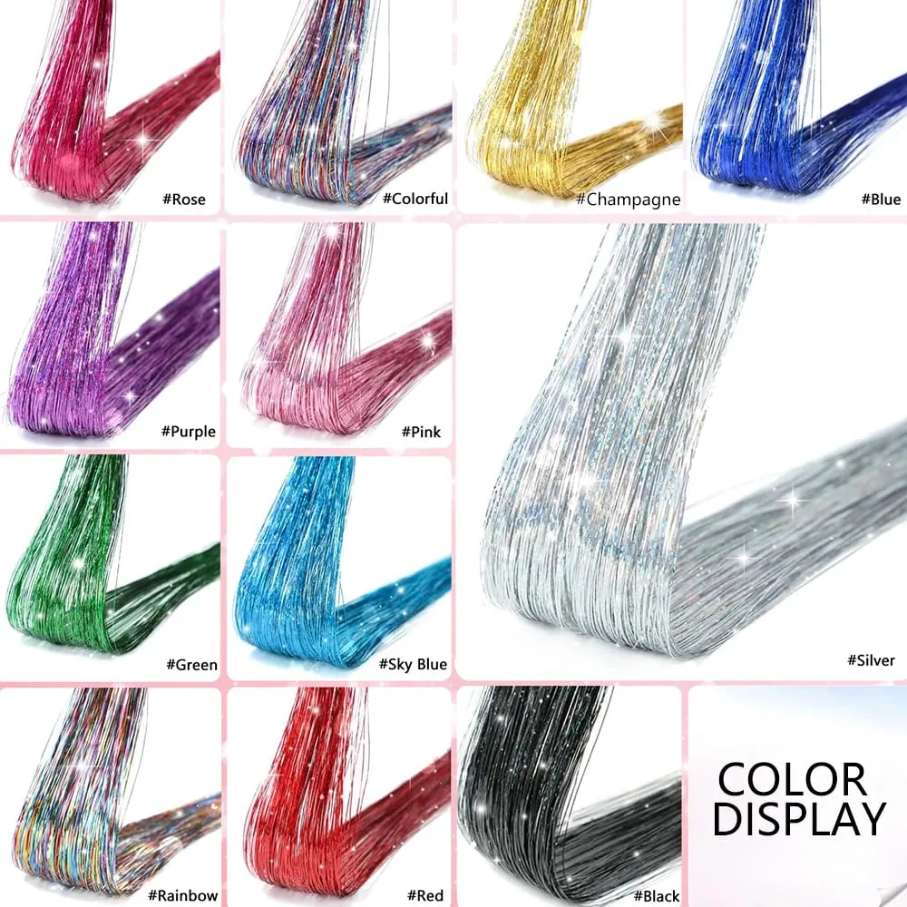 Hair Tinsel Pack of 6 Pcs Hair Tinsel Clip in Glitter Tinsel Hair Extensions Synthetic Hair Tinsel Kit Party Festival Fairy Hair
