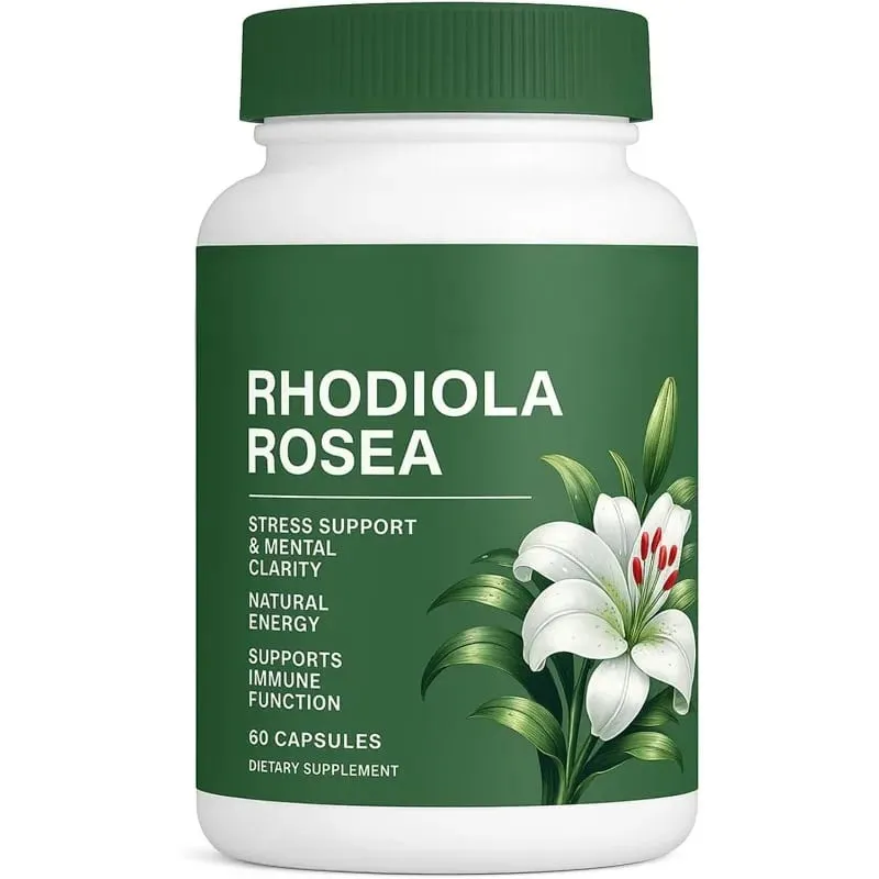 500mg Rhodiola Rosea Capsules Natural Herbaceous Plants Supplement for Daily Stress Support & Energy Balance 60 Count Per Bottle