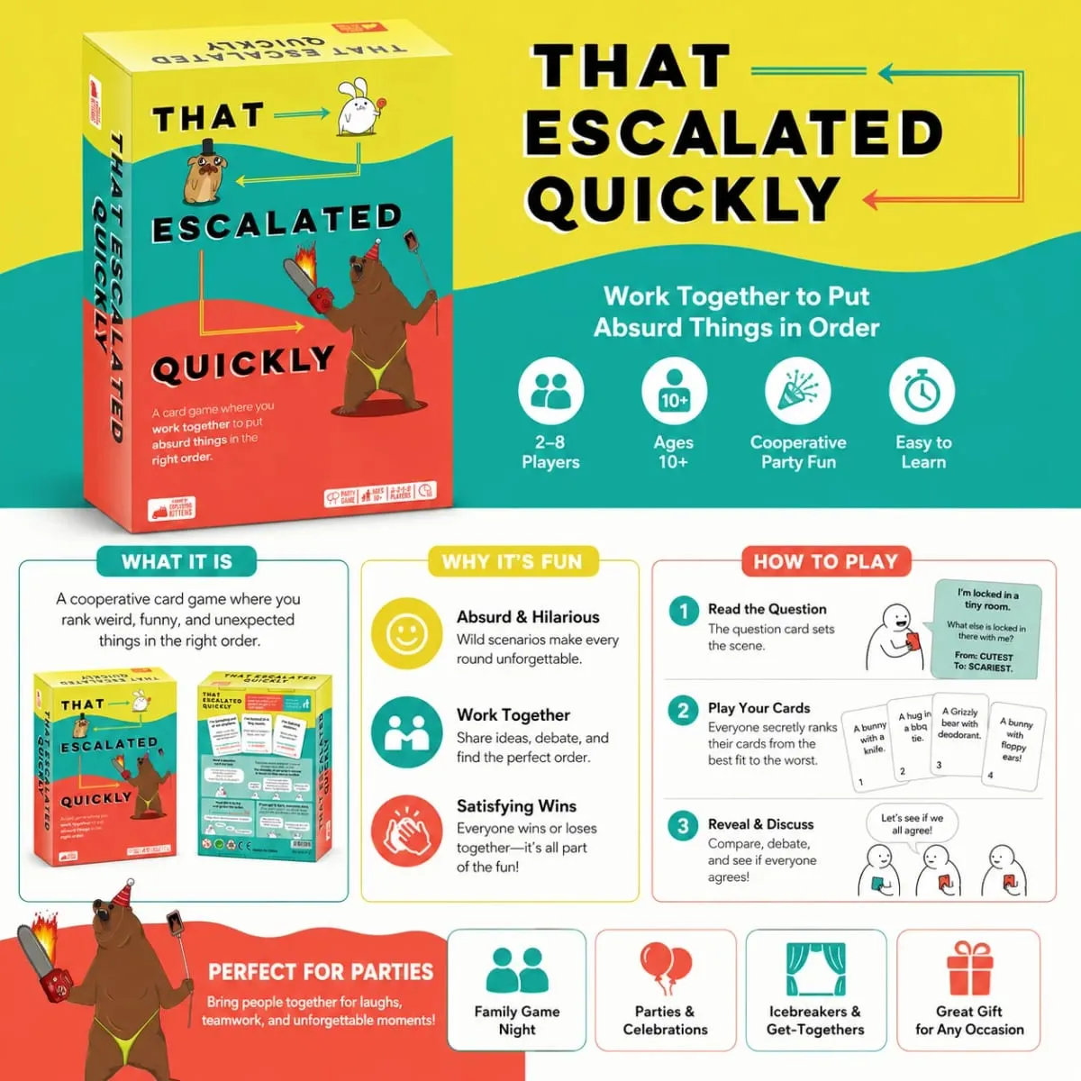 That Escalated Quickly Card Game Funny Party Board Game Family Team Strategy Game for Kids and Adults English Version