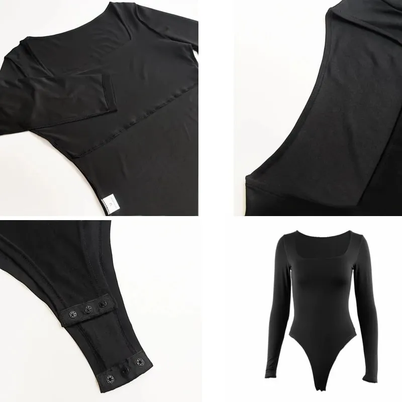 Body s dlouhým rukávem jaro 2025 límeček čtvercového střihu Pevný bodycon elastický návlek Sexy Y2k Dámské oblečení Fashion Club Party 2520