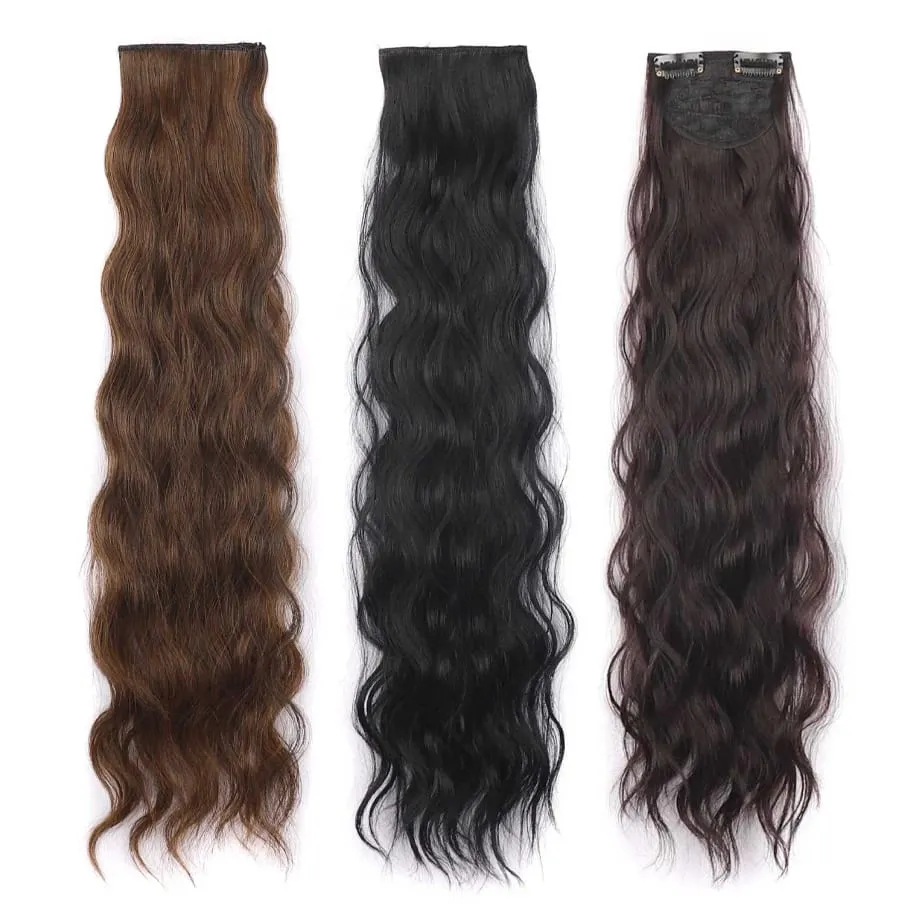 Clip in Hair Extension for Women - 3 Pcs Thick Double Weft Long Wavy Soft Synthetic Blends Well Hair Extension 20inch Dark Brown