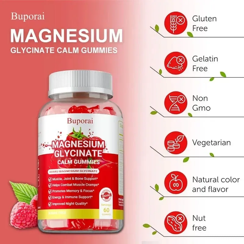 Magnesium Glycinate Gummies - For Sleep Reduce Leg Cramps & Muscle Pain Promote Physical and Mental Relaxation Boosts Energy