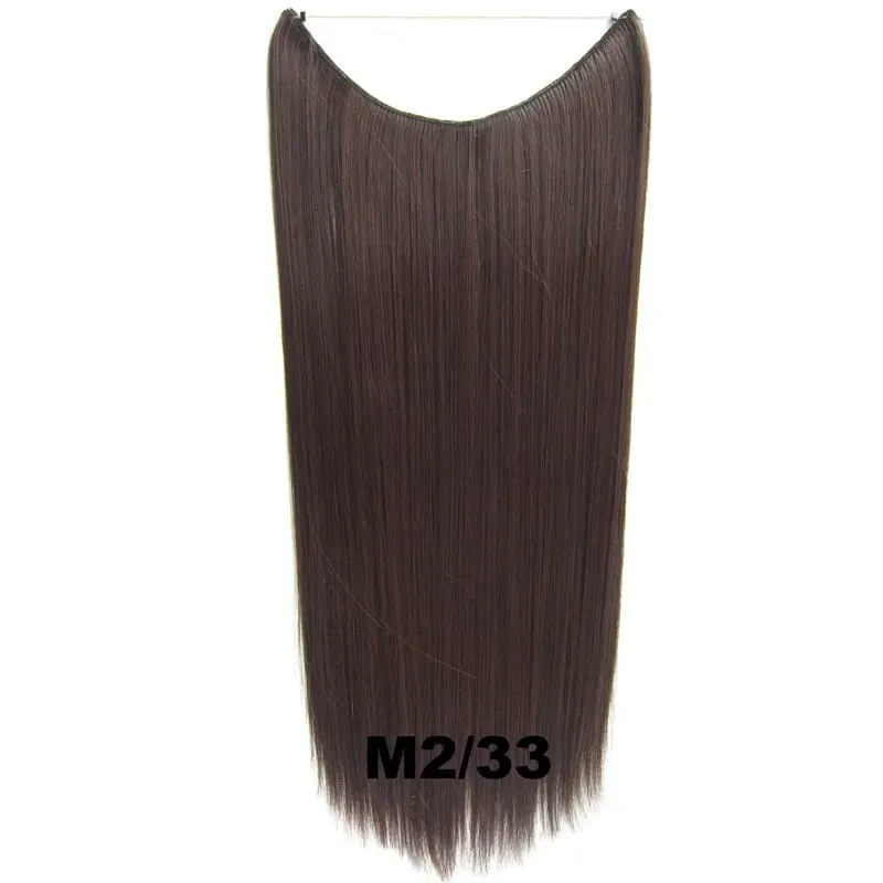 Synthetic One piece Hair Extensions No Clip No Glue Invisible 24inch Long Straight Wave Heat Resistant String Hairpiece