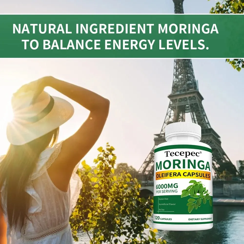 Organic Moringa Capsules 6000mg Antioxidant Boost Energy & Metabolism Support Immune Digestive Brain & Heart Health