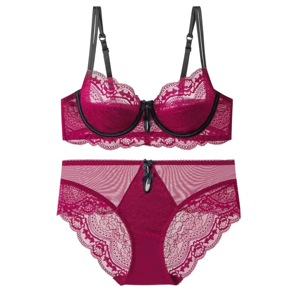 Women Sexy Red Lace Bra French Ultra Thin Minimizer Non Wired Breathable Brassiere Large Bust Reduce Underwear 32‑42