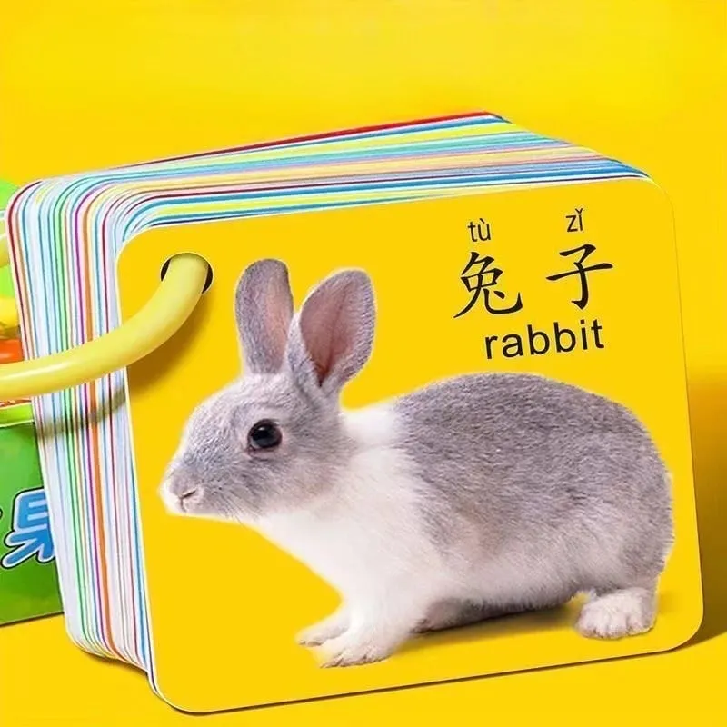 90 Pages Animal Fruits Numbers Card English&Chinese Characters Cards Learn Chinese Pinyin Literacy Cards