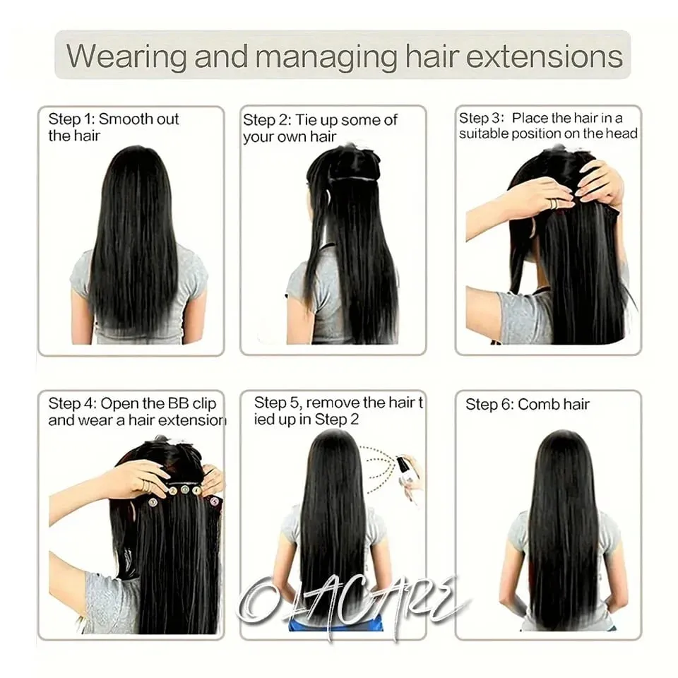 Synthetic Wig 5 Clip One Piece Invisible Hair Extensions Long Straight 24Inch Heat Resistant Hairpiece for Women