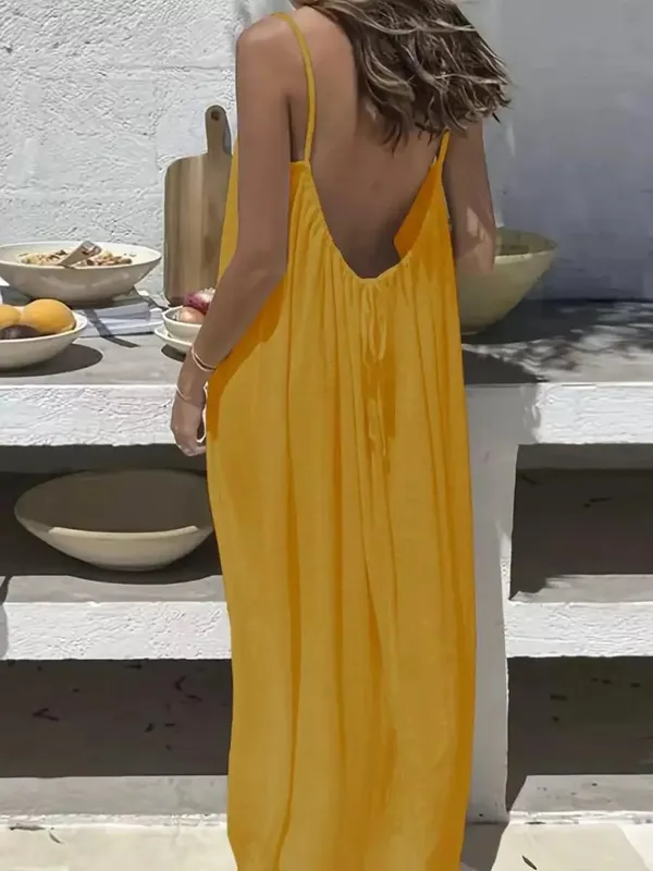 2026 Loose-Fit Spaghetti Strap Dress Women's Casual Homewear Summer Dress Solid-Color Vacation Cool Homewear