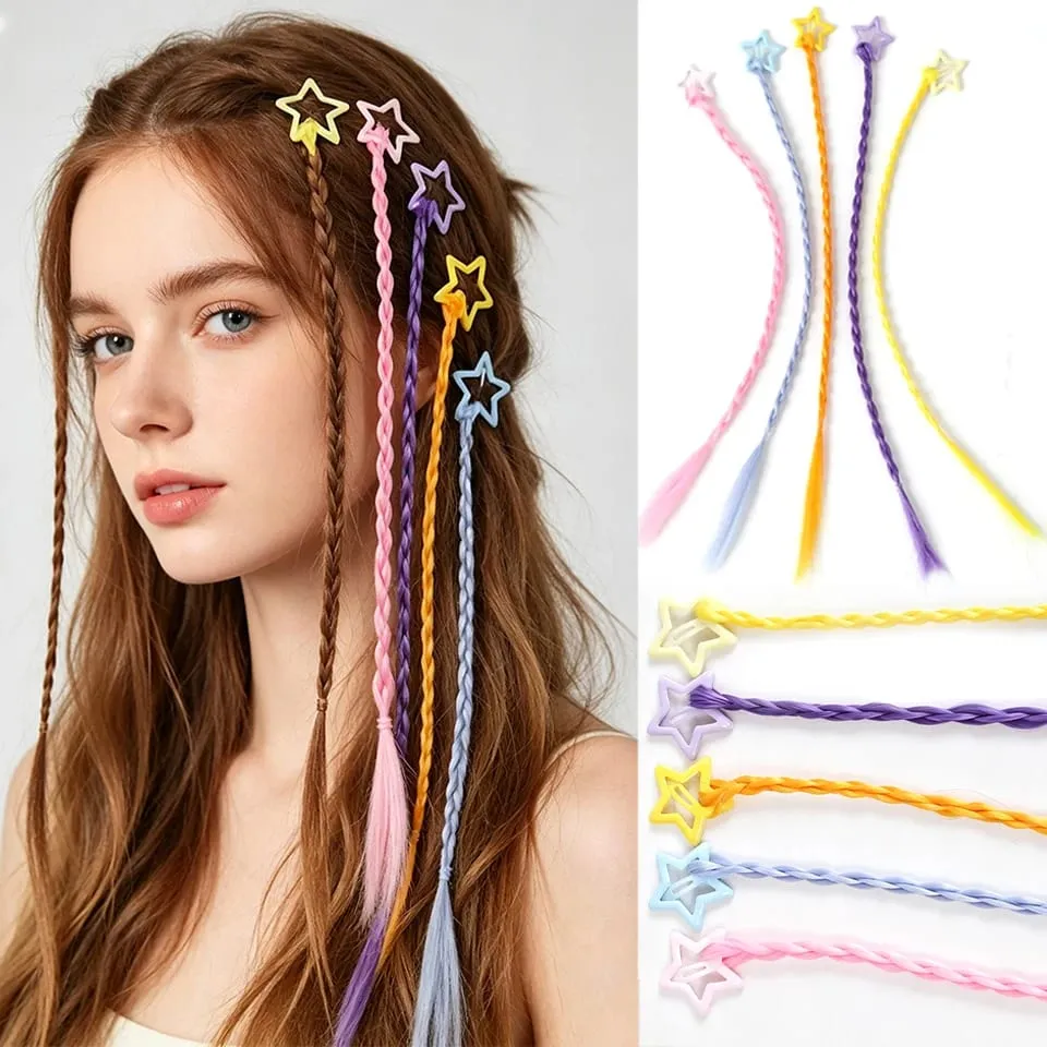 Synthesize 5PCS Colored Braided Hair Clips Ponytail Hair Accessories Suitable for Women and Girls' Daily Wear and Holiday Use