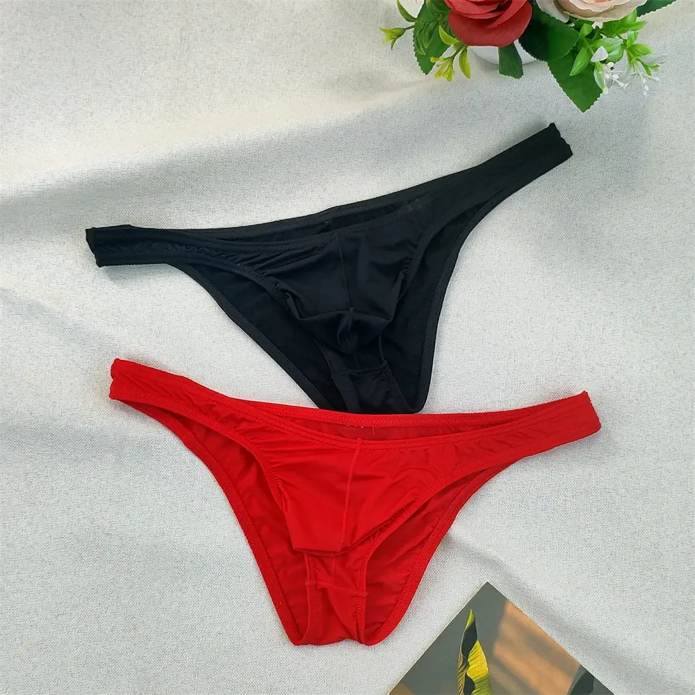 Men's Ultra-low Waist Bugle Pouch Bikini Briefs Sexy Tight Transparent Underwear Male Ice Silk Ultra-thin Underpants Plus Size