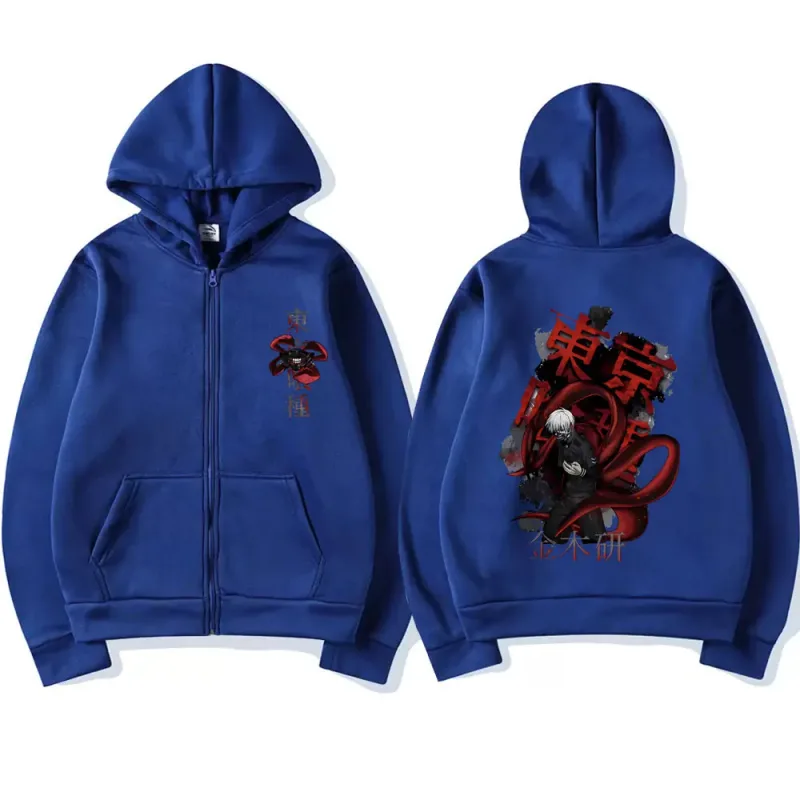 Anime Tokyo Ghoul Kaneki Ken Graphic Zipper Hoodie Men Women Casual Hooded Pullover Fashion Oversized Zip Up Sweatshirts Jackets