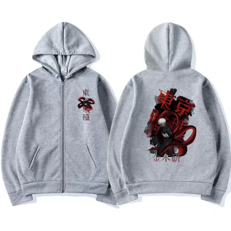 Anime Tokyo Ghoul Kaneki Ken Graphic Zipper Hoodie Men Women Casual Hooded Pullover Fashion Oversized Zip Up Sweatshirts Jackets