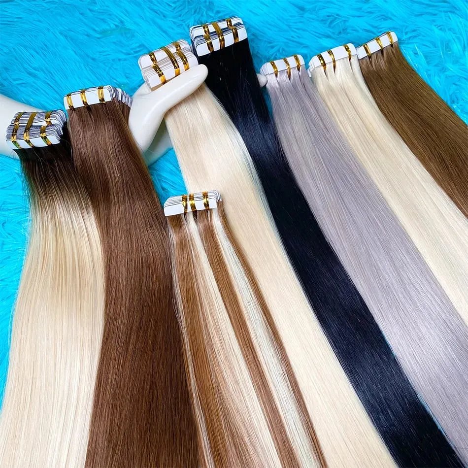 Blonde Seamless Tape in Hair Extensions Human Hair Skin Weft PU Tape on 20 PCS 18'-30' Length Easy Installation Hair Extensions