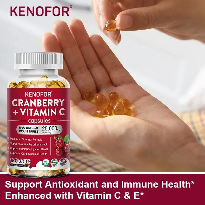 Cranberry Supplement with Vitamin C 25 000mg Immune & Antioxidant Support Women Urinary Tract Health Supplement Non-GMO