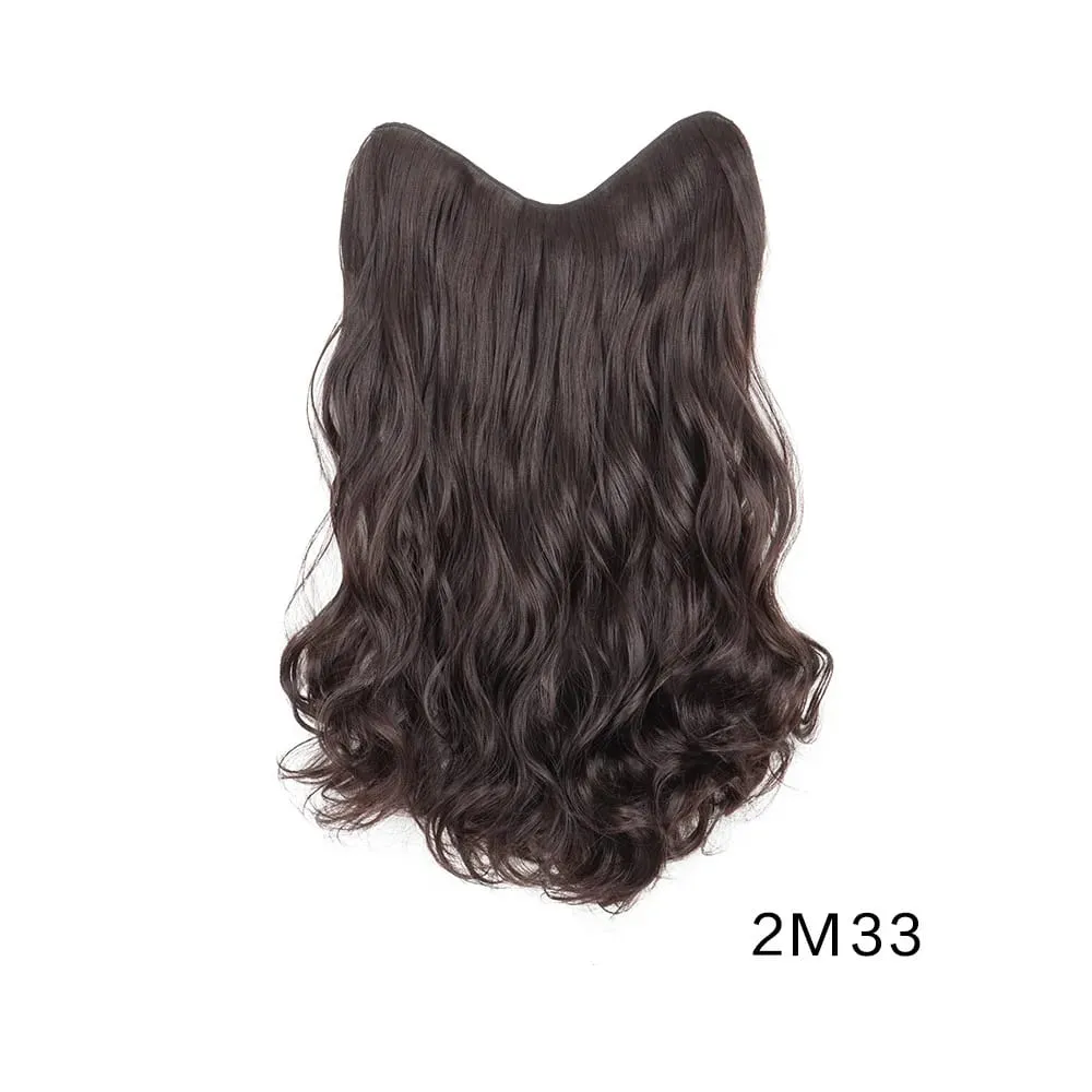 V-Shaped Clip in Hair 20 Inch Wavy Hair Piece Extensions One Piece Curly Hairpiece with 5 Clips Synthetic Clip in Hair for Women