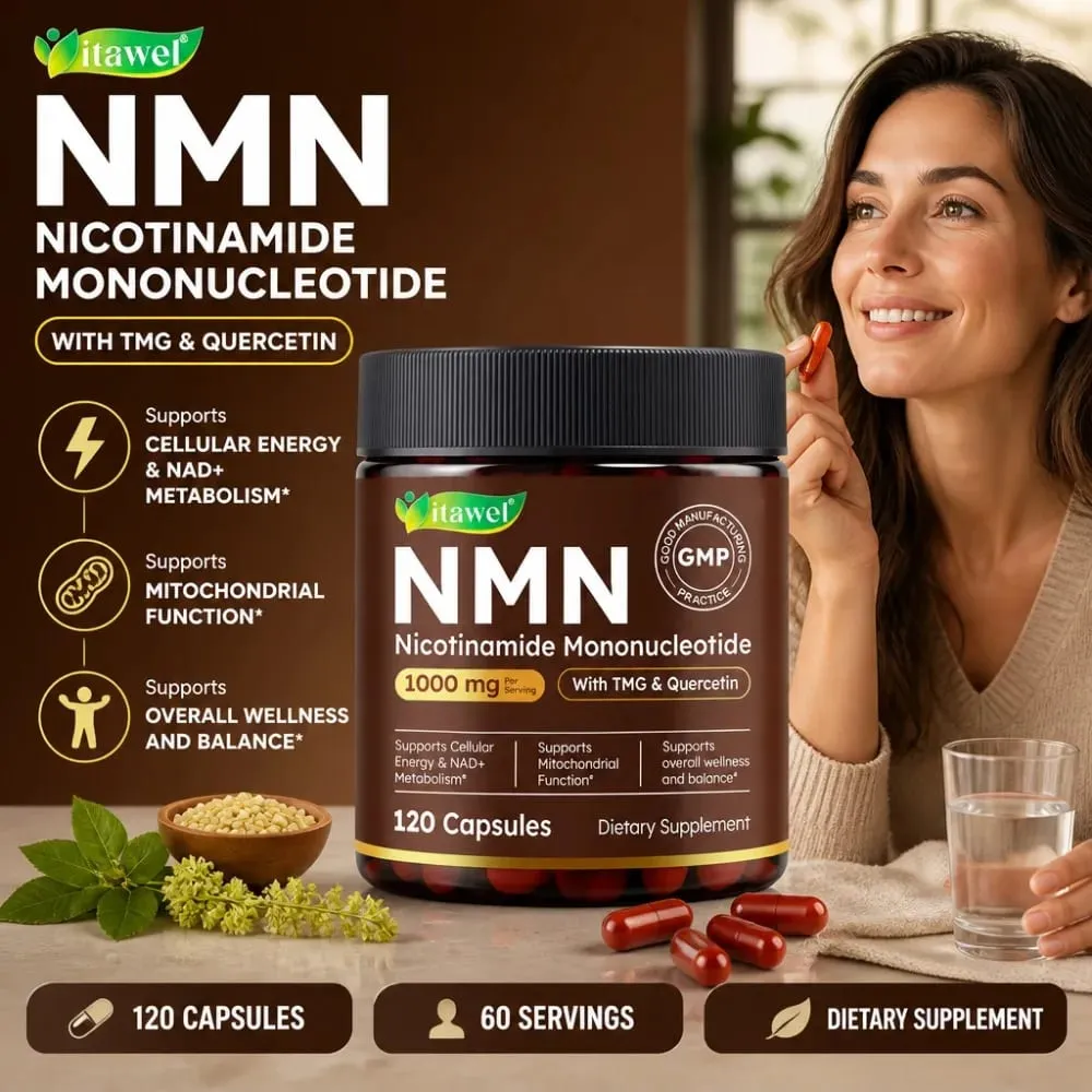 NMN Capsules 1000mg Beta Nicotinamide Mononucleotide TMG Quercetin Resveratrol NAD+ Metabolism Mitochondrial Function 120 Count