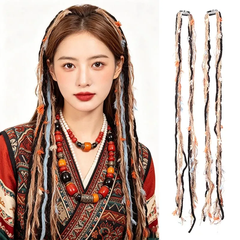 Synthetic Plush Maillard Colored Long Tassel Headband Bohemian Hair Accessory Suitable for Women's Parties