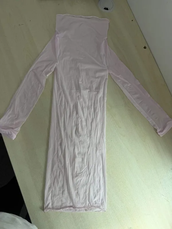 Joskaa Transparent Stretch Seamless Shiny Lingerie Dress Long Sleeve Tight Bodycon Pencil Skirt Nightwear Ntimate Night Dress