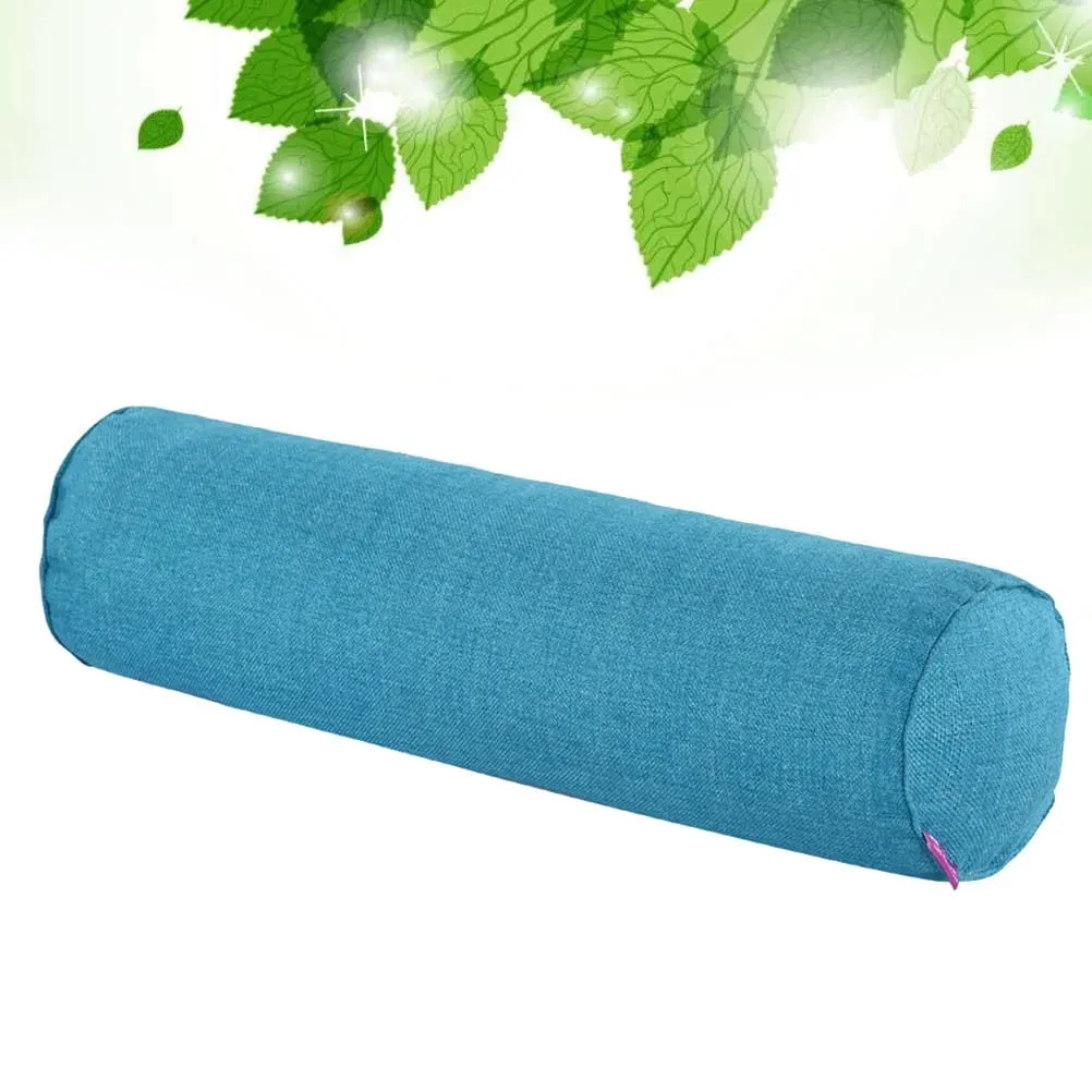 1Pcs Cylinder-Shaped Fabric Throw Pillow Linen Long Waist Cushion Soft Comfortable Peacock Blue Bolster for Home Office