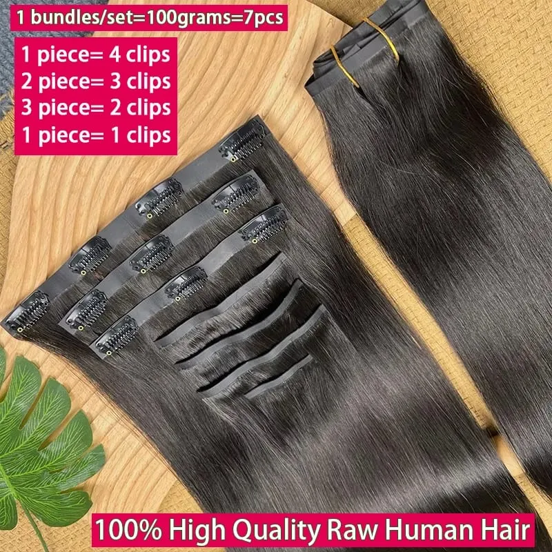 18A Seamless Straight Clip Ins Human Hair PU Invisible Clip In Hair Extensions 100% Raw Virgin Human Hair Double Weft 7Pcs/Set