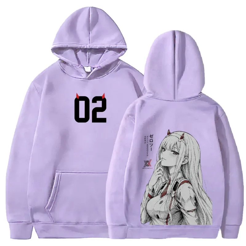 in the FRANXX Harajuku Anime Zero Two Hoodies Streetwear Men Women Clothing Long Sleeve Oversized Fleece Hooded Pullover