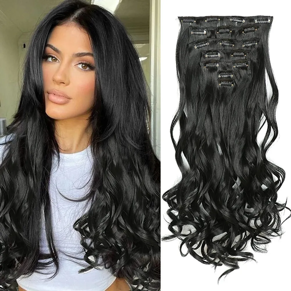 Synthetic Clip in Hair Extensions Purple hairpieces 7pcs/set 22inch Thick Hair for Women Girls Daily Party Cosplay