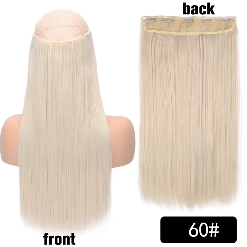 Longo reto encaracolado uma peça 5 clipes clip-in extensões 22 Polegada penteados resistentes ao calor cor mistura loira pedaço de cabelo para mulher