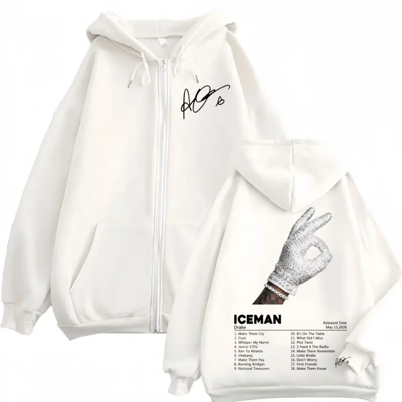 Rapper Drake Iceman Album Cover Print Zipper Hoodie Harajuku Hip Hop Style Zip Up Pullovers Men Women Casual Fashion Sweatshirts