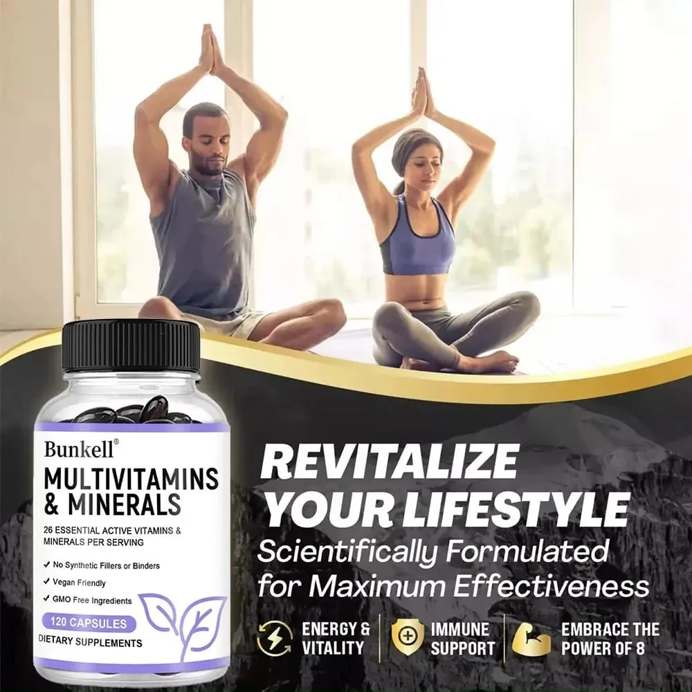 Multivitamin and Minerals - Daily Supplement Antioxidants Skin Repair Liver Health Maintenance Energy Boost 120 Capsules