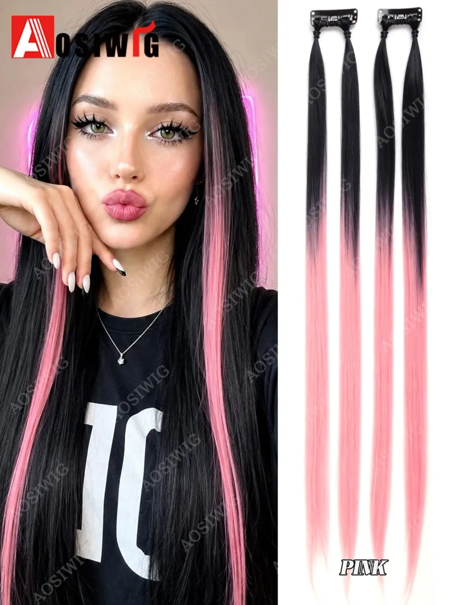 BB Clip Hair Extensions Colorful Highlight Strands Clip In Synthetic Straight Hairpieces for Women Party Festival Daily Hair Sty
