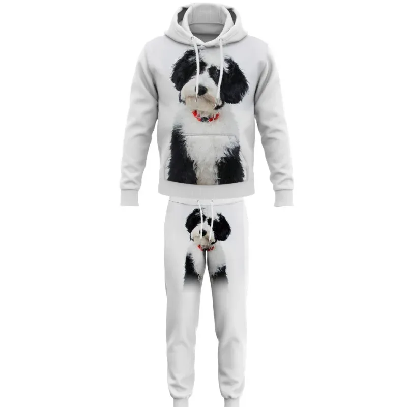 Moda animales perro 3D impreso otoño Sudadera con capucha traje hombres sudaderas pantalones de chándal Casual dos piezas conjunto de chándal ropa de hombre