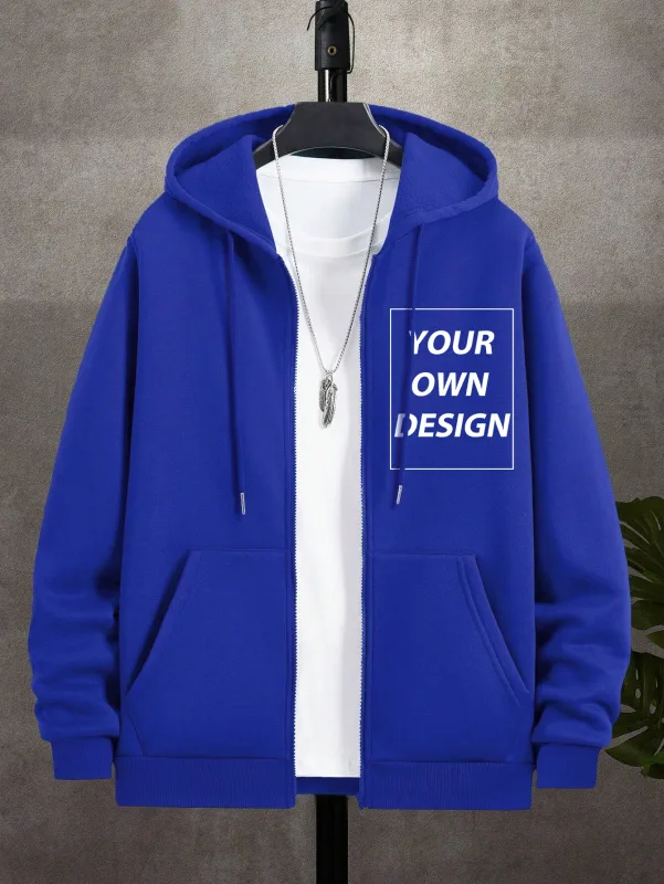M-3XL Men Personalized Custom DIY Print Casual Fashion Zip-Up Hoodies Loose Youth Coat Basic Campus Sportswear Street Pocket Top