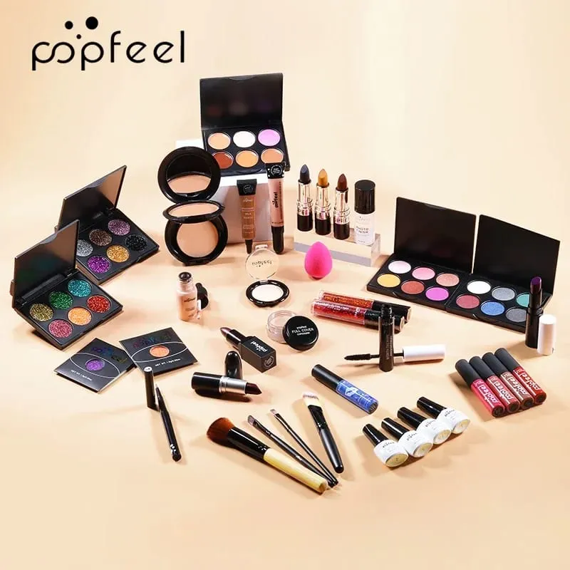Kit Solek Profesional untuk Krim Pembayang Mata Gadis Beg Mekap Penyuci Pemerah Bibir Lip Gloss Gincu Berus Solek Set Solek Wanita
