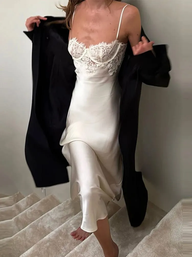 Robe Sexy en dentelle pour femmes, col licou, sans manches, Patchwork, Slim, tenue de soirée, mode élégante, été, 2026