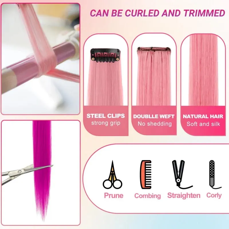 1 5 11 Pçs/lote Grampo em Extensões de Cabelo Multi-Cores Destaques Cabelo Sintético 22 polegada Rainbow Hairpieces para Meninas Mulheres 2030 — image 4