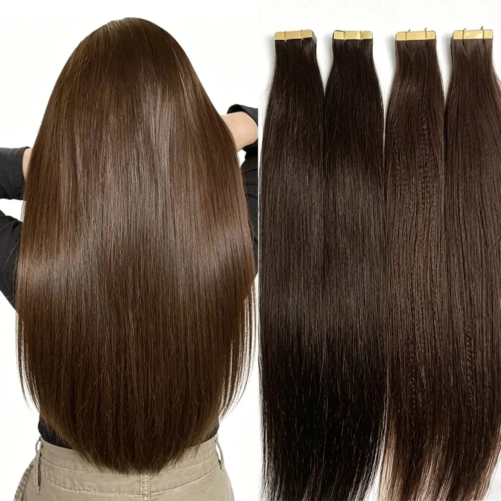 Tape In Real Human Hair Extensions Straight 18 24 Inch 1B Natural Black 50g/pack Color Invisible Seamless Skin PU Weft Tape Ins Extension For Women