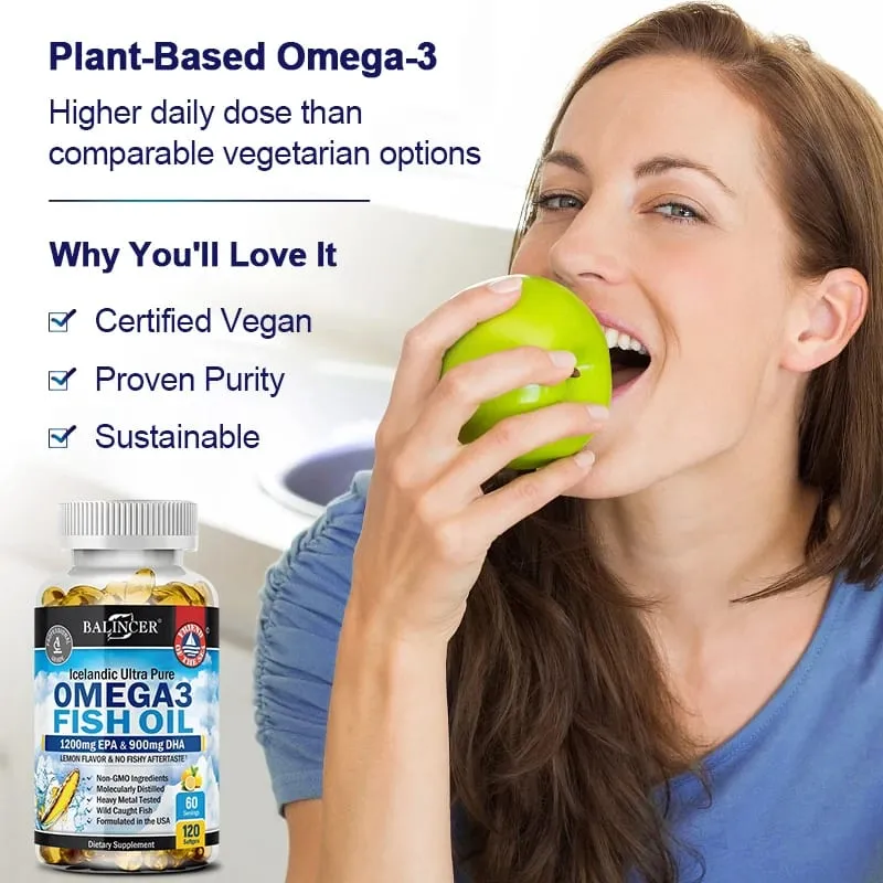 Omega-3-Fischöl-Ergänzungsmittel – mit EPA und DHA – unterstützt die Gesundheit von Herz und Gehirn. Omega-3-Fettsäuren, 120 Kapseln