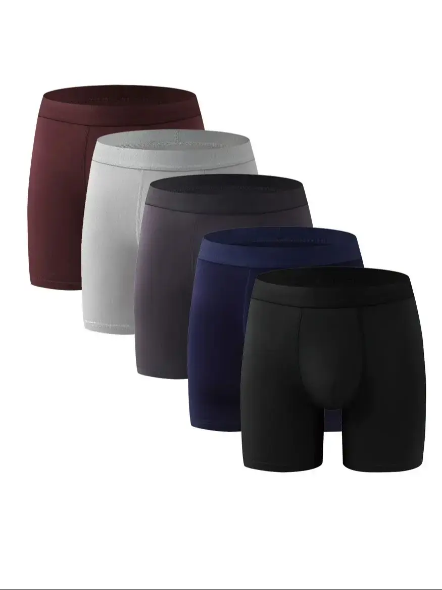 Calzoncillos tipo bóxer de fibra de bambú para hombre, ropa interior suave de color sólido de una sola pieza con cintura sin costuras y bolsa contorneada