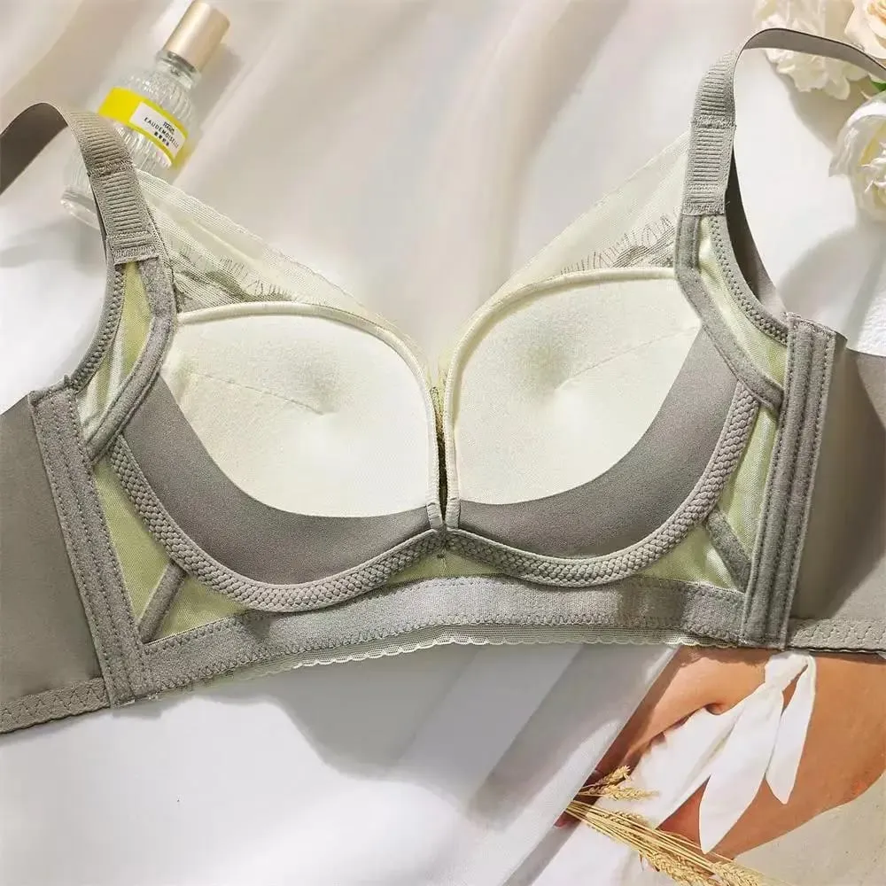 Sutiã push-up de renda bordado sexy feminino respirável ajustável lingerie anti-flacidez sem copo vazio para conforto de suporte