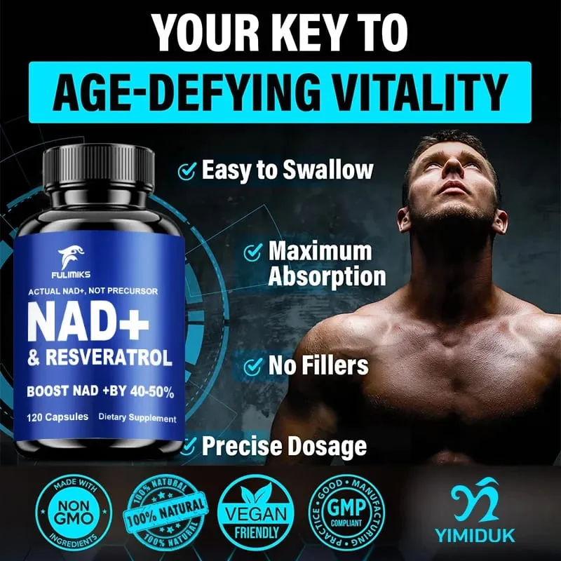 Fulimiks NAD+ Resveratrol Capsules with TMG & Vitamin B Enhance Vitality Skin Health Focus Antioxidant Immune for Adults