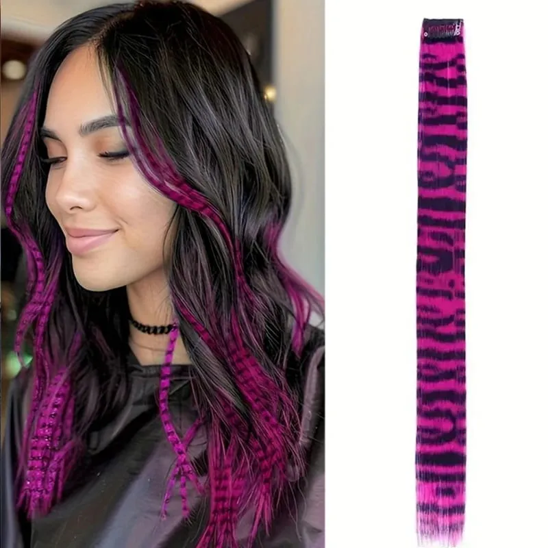 Rainbow Colored Feather Clip In Hair Extensions 18inch Synthetic Hair Piece Y2K Fashion For Women Girls Cosplay Party Halloween
