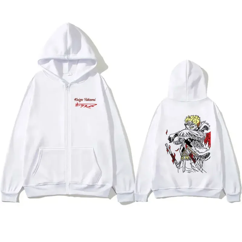 Anime My Hero Academia Zipper Hoodie Cartoon Takami Keigo Hawks Graphic Zip Up Jacket Men Women Manga Vintage Oversized Hoodies